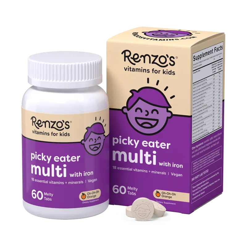 Renzo's Vitamins Picky Eater Multivitamin Dietary Supplements with Iron for Kids - 60 Melty Tabs