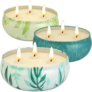 Outdoor large citronella candles, 3-pack, 12 oz each, 3 wicks, up to 210 hours burn time; bulk summer candles for patio, home garden, yard, camping, parties; decorative for indoor and outdoor use.
