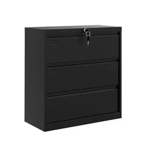 Lateral File Cabinet 3 Drawer, Metal Filing Cabinet with Lock and Keys, Fits Letter/Legal/A4 Size, Office Storage Organizer, Easy to Assemble, Locking File Cabinet for Home Office, Workspace, Black