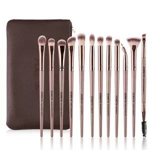 Eye Makeup Brushes, 12 Pcs Professional Eye Brush Set Eyeshadow, Eyebrow, Blending, Fan, Eyelash Brush Set with Carrying Bag (Champagne Gold) Z'OREYA