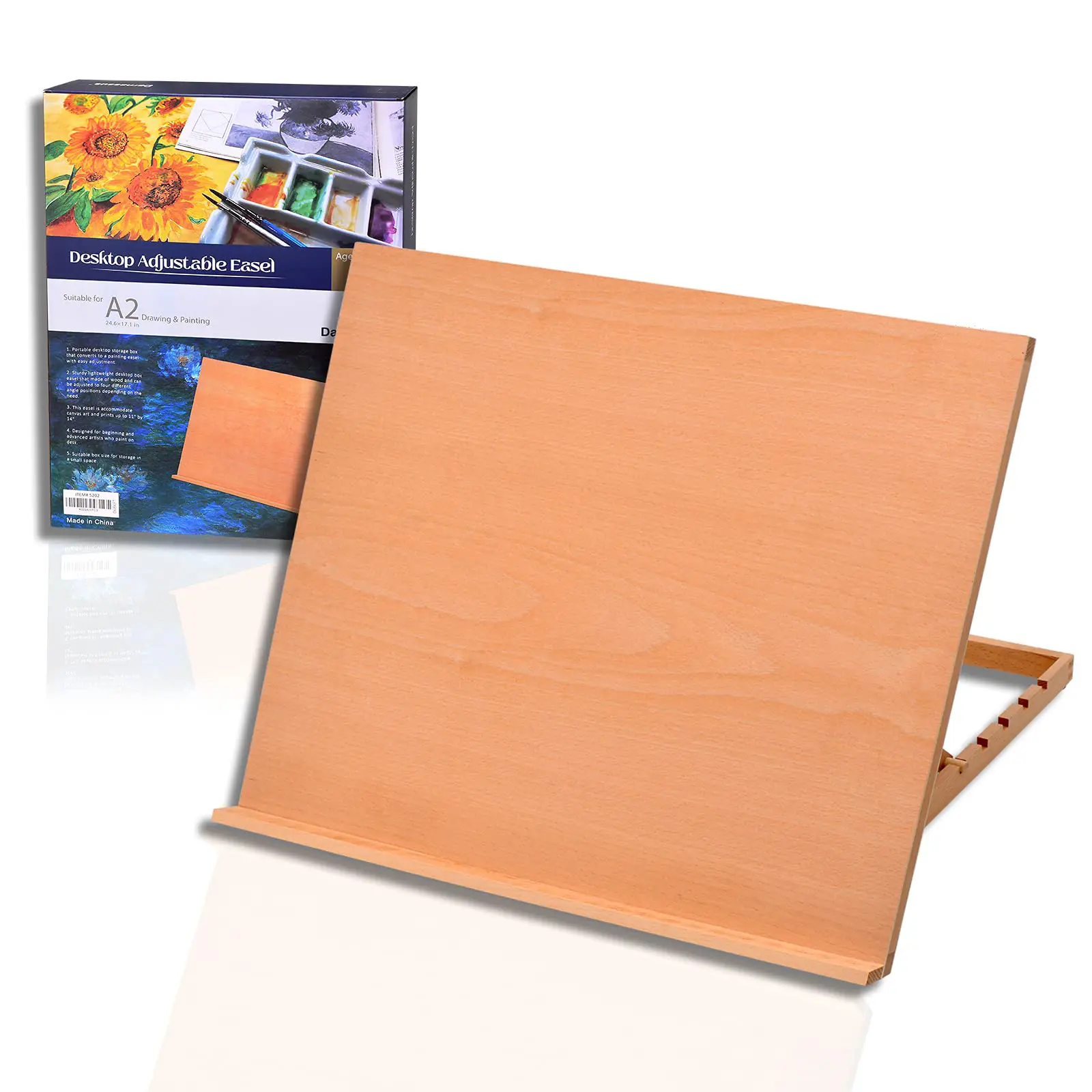 [Back to School] A2-3 Extra Large Adjustable Wooden Tabletop Painting Easel for Artists, 24.4in x 17.3in Art Supplies, Tilt & Height Adjustable Sturdy Portable Stand with Sketching Board, Book Holder, Stylish Display Stand, Folds Flat for Easy Transport