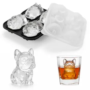 French Bulldog Gifts 3D Ice Cube Mold, Admaison Ice Cube Tray with Funnel for Cocktails, Bourbon,Brandy, Whiskey Gifts for Men, Silicone Fun Bulldog Shapes Black (French Bulldog)