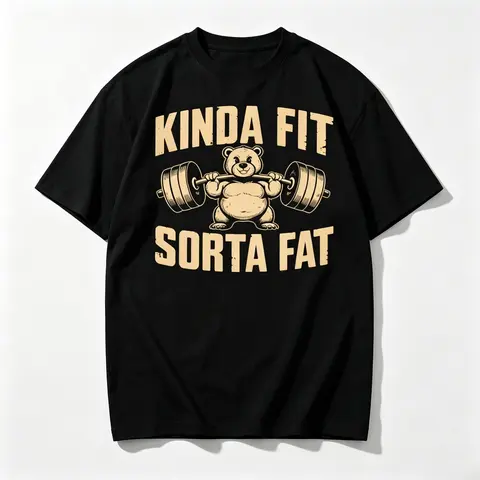 Funny Weightlifting Bear Print Graphic Tee - Cotton Heavyweight Oversized Gym T-Shirt, Sports Tops, Ideal Gifts for Him