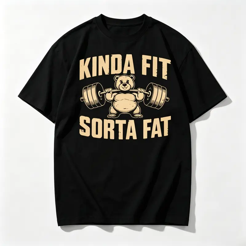 Funny Weightlifting Bear Print Graphic Tee - Cotton Heavyweight Oversized Gym T-Shirt, Sports Tops, Ideal Gifts for Him