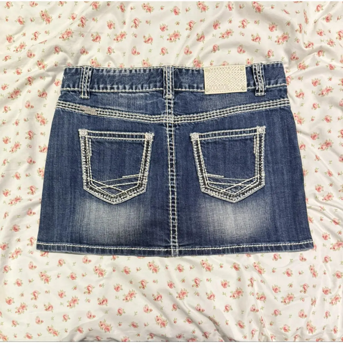 Y2K Rock & Roll Cowgirl Bedazzled Denim Skirt Excellent Condition, Miss Me, Coquette, Grunge