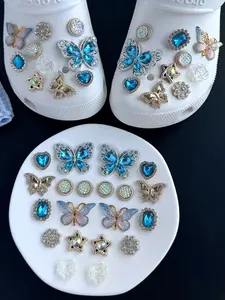 20pcs Butterfly Gem Rose Bling Shoe Charms, Fits Hole Shoes Sandals Garden Shoes Beach Shoes, DIY Detachable Accessories