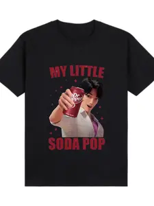 Oversized Black T-Shirt with My Little Soda Pop Graphic Print, Perfect for Casual Wear - Summer, personalized short sleeve tee, unisex, breathable, fits all styles, plus size, made in USA