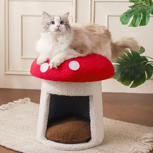 Extra large red umbrella mushroom cat bed, scratch-resistant and wear-resistant, removable and washable, universal pet seat bed for all seasons, pet cat bed, high-looking mushroom cat house