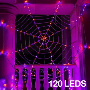 Halloween Spider Web Light, 120LEDs Spider Web Light with 8 Modes, Outdoor Waterproof LED Light for Outdoor Indoor Yard Party & Haunted House Decoration, Ornaments
