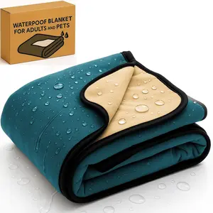 Blanket for Bed or Couch - Soft and Leakproof  Throw Blanket, Water Proof & Stain Resistant Easy to Clean Throw Blanket Cover for Adults or Pets, Reversible Blue/Beige 80"x90"