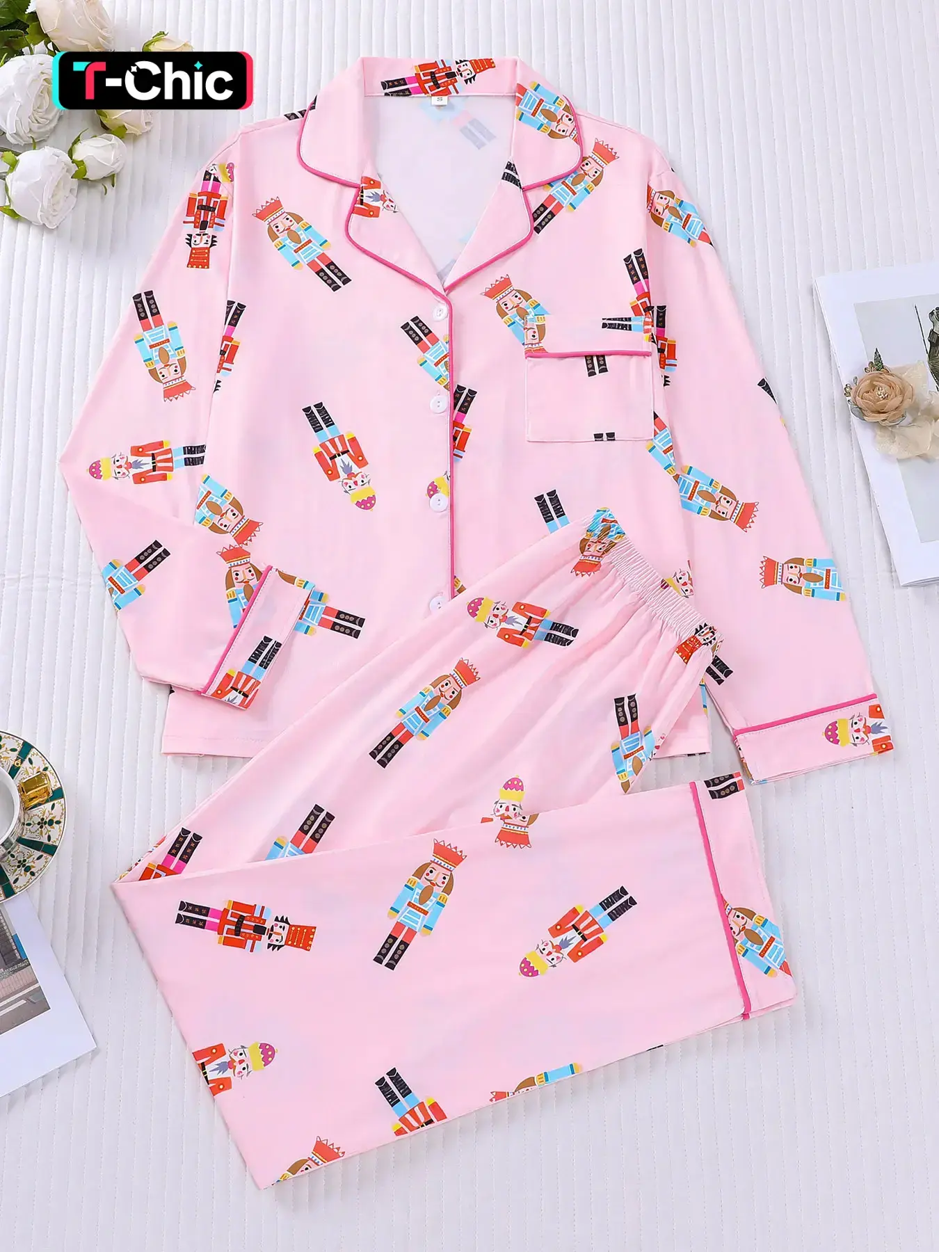2-piece long sleeved trousers soft, comfortable, skin-friendly, Elastic button closure top small pocket bow adjustable belt suitable for all seasons home uniform pajamas Loungewear Nightwear Loungewear Sleepwear Set