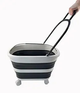 SAMMART 17L (4.5 gallons) Collapsible Plastic Basket with Wheels and Handle-Foldable Pop Up Storage Tub/Organizer with wheels-Portable Washing Tub-pop up Saving