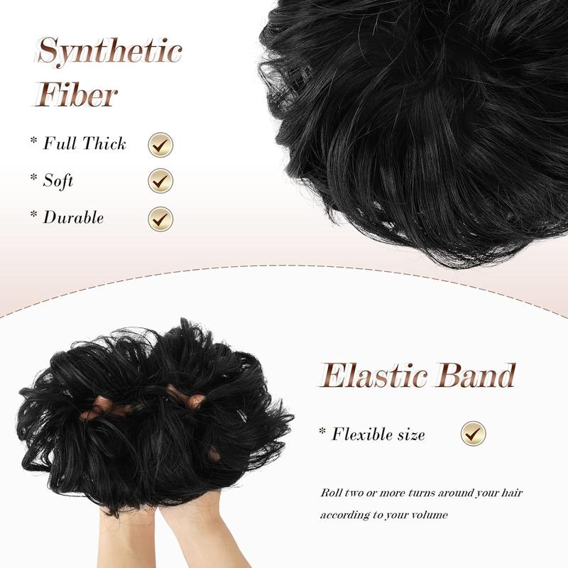 Messy Bun Hair Piece - Large Wavy Curly Elastic Hair Bun Scrunchies Ponytail Extensions Synthetic Chignon Hairpieces for n, Off Black 1.94oz