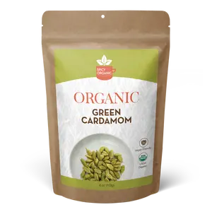 SPICY ORGANIC Jumbo-Size Organic Green Cardamom Pods -4 oz. These aromatic pods are handpicked, sun-dried, and bursting with robust, earthy notes. Perfect for enhancing curries, desserts, teas, and more
