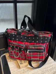 Women's Plaid Tote Bag, Detachable Crossbody Strap, Durable Shoulder Bag, Metal Accessories, Ideal for Work and Travel