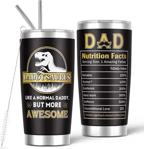 Daddysaurus Nutrition Facts Travel Mug, Dinosaur Travel Tumbler with Lid, Christmas Papa Tumbler Cup, Best Daddy Ever, Insulated Stainless Steel, Birthday Father's Day Gift for Dads from Daughter Son