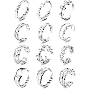 12 count Stainless Steel Rings for Women  Plated Aesthetic  Rings Adjustable Open Stackable Rings Trendy Knuckle Thumb Finger Rings Size 6-9 Indie Rings