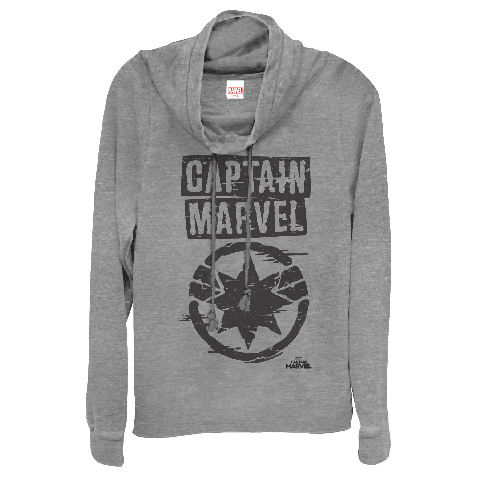 Juniors Womens Marvel Captain Marvel Grayscale Star Symbol Cowl Neck Sweatshirt