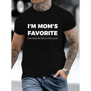 100% Cotton Funny Moms Favorite Son Daughter I'm Mom's Favorite T-Shirt   Crew Neck T-Shirt Soft Tee Casual Apparel