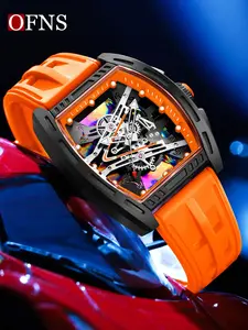 1Pcs Brand Men's Barrel shape Watches Waterproof, Trendy Retro Style Watch for Man,Luxury Male Quartz Wristwatch, Silicone strap/ABS plastic case, Fashion Trend Men Business Watch, Holiday Birthday Gifts