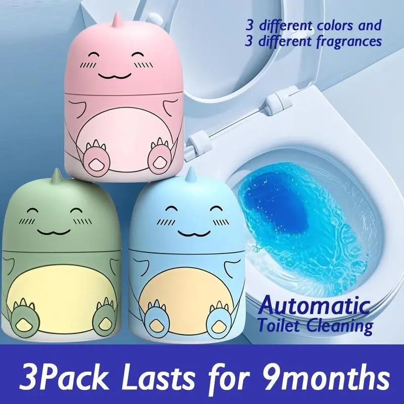 LONLXTOK Dinosaur-shaped Toilet Bowl Cleaner Bottle Set Ocean Jasmine Peach Scent Fun Design 3 Pack Lasts 9 Months Automatic Cleaning Household Gift, Cleaning Products, Bathroom Cleaner