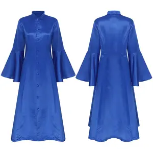 Women Clergy Robe Medieval Vintage Priest Uniform Church Stand Collar Choir Dress Halloween Cosplay Church Theme Party Costumes