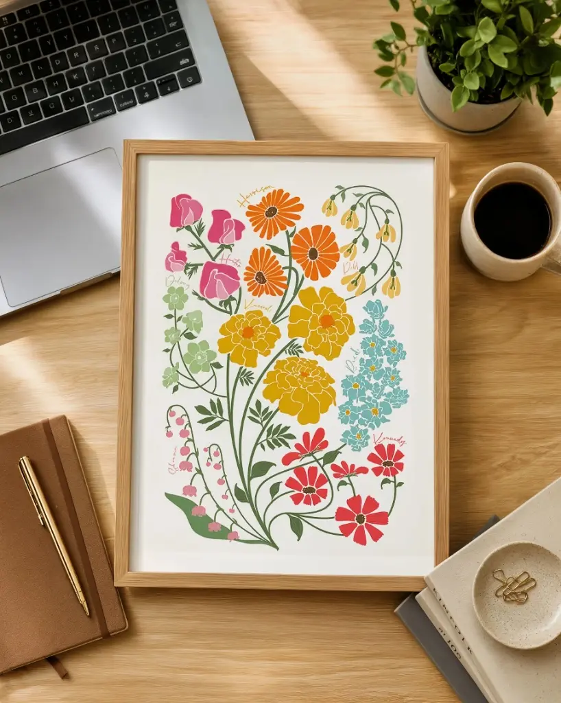 Birth Flower Bouquet Wall Art Botanical Boho Poster Minimalist Decor Gift