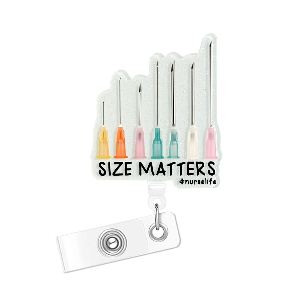 Cute Nurse Retractable Badge Reel, Size Matters Expandable Badge Clip with ID Holder, Fun Rn Flashing Badge Roll with Belt Clip, Nursing Accessories, Retractable Badge Scroll