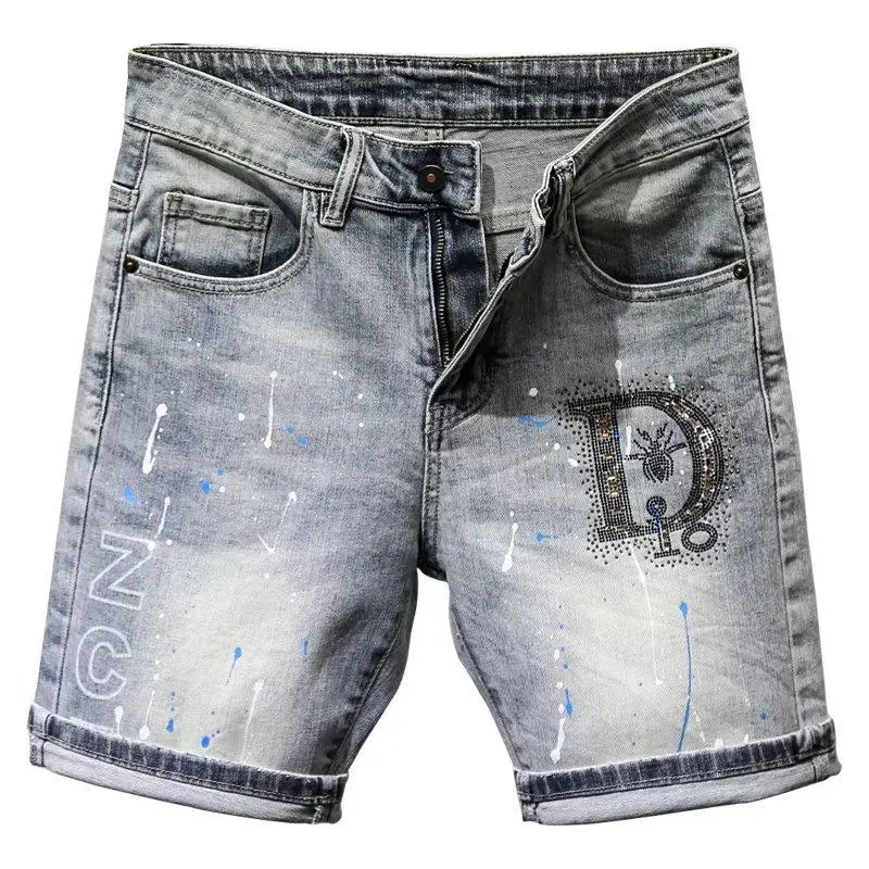 Summer Thin Denim Shorts Men's Slim Five-point Pants Fashion Brand Korean Style Young Man Casual And Comfortable Middle Pants Jean Menswear Blue