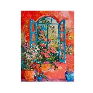 Flower Pattern DIY Painting Kit without Frame, DIY Decorative Painting, DIY Painting by Numbers Kit, Wall Art Decor for Home Living Room Bedroom