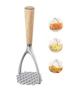 Brigii Potato Masher with Wooden Handle, Manual Potato Press for Kitchen Tool, Aluminum Alloy Potato Ricer For Fluffy Mashed Potato