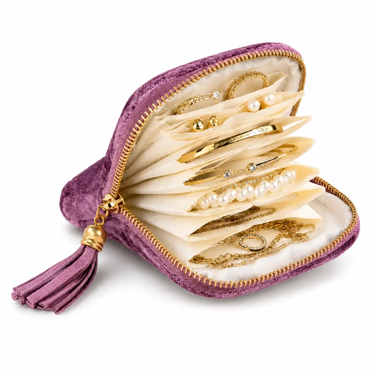Travel Jewelry Organizer Pouch, Zippered Multi-Layer Accordion Storage Bag with Tassel, Portable Holder for Rings, Earrings, Bracelets and Necklaces