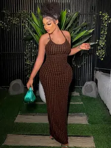 Women's Solid Criss Cross Backless Frill Trim Cami Dress, Bodycon Maxi Dress for Party Club Dating Wear, Dresses for Women, Summer Dresses