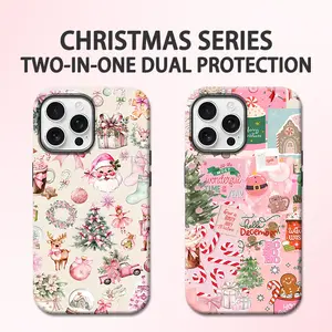 Cute Christmas Theme for iPhone Samsung Galaxy 17 Air 16 Pro Max 15 14 Plus 13 12 11 XR XS S25 S24 S23 Santa Claus and Pink Truck Holiday Theme Rugged Phone Case, Shockproof and Drop-Proof, the Perfect Gift for Her.HY41