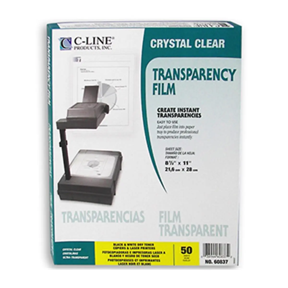 C-Line Products Inc. 8.5x11 in Transparency Sheets - For Plain Paper Copiers, Laser Printers, PreK-8 School & Office Supplies, Black and White Printing, Overhead Slides