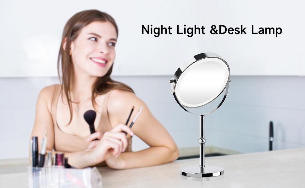 Makeup Mirror 2000mAh Rechargeable Double-Sided Magnifying Vanity Mirror with  1X/10X 360° Rotation Adjustable Brightness Gifts for Mom Women Wife Girls Dorm Room Essential