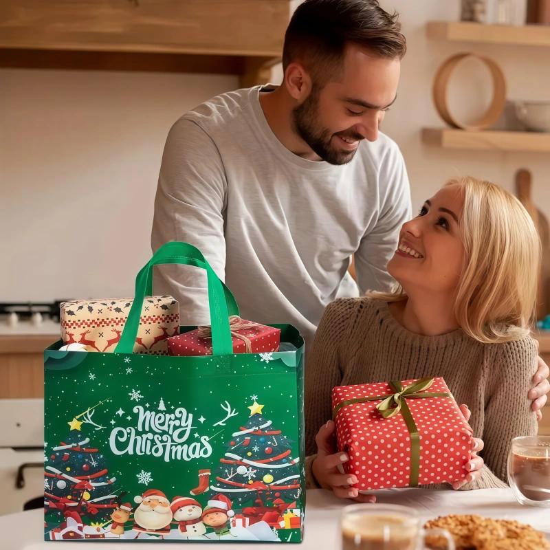 16PCS Christmas Gift Bags With Assorted Patterns. Reusable Non - Woven, Handle - Equipped. Ideal For New Year & Christmas Decor, Perfect For Holiday Gifting.Box Packs heavy-duty storage tote foldable shopping tote Water-Resistant market trip