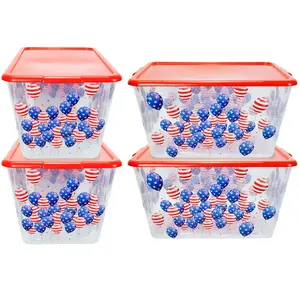 SIMPLYKLEEN 14.5gal. USA 4th of July Storage Containers with Lids, Reusable Stacking Holiday Plastic Totes (Pack of 4) Made in the USA Boxes Organiser