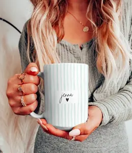 Striped Name Coffee Mug Aesthetic Birthday Gift For Her Cozy 15oz Ceramic Cup