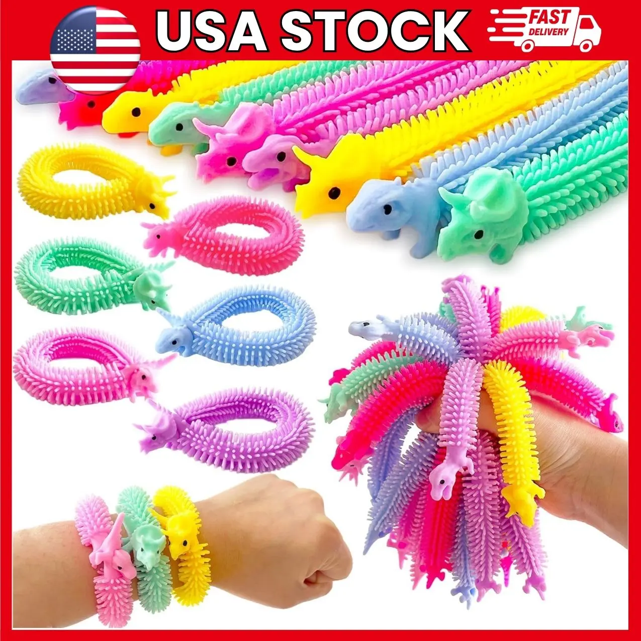 40 Pack Dinosaur Stretchy String Fidget Toys, Sensory String Toys with Textured Design, Flexible Fidget Toys for Kids and Adults, Party Favors, Classroom Prizes and | dinosaur fidget toys, stretchy string toys, sensory string toys, string
