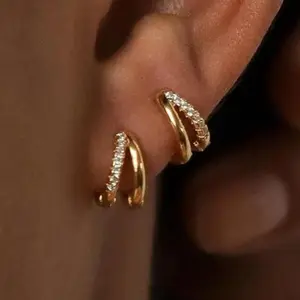 HavenThread Gold Hoop Earrings for Women 14K Gold Plated Huggie Hoop Earrings with Cubic Zirconia Hypoallergenic Design for Daily Wear & Gifts