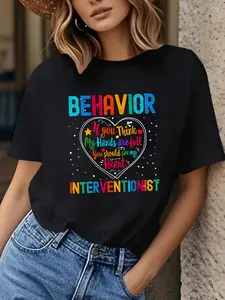 100% Cotton Unisex Behavior Interventionist Appreciation Week Back to School T-Shirt, Women Graphic T Shirts T-Shirt Top