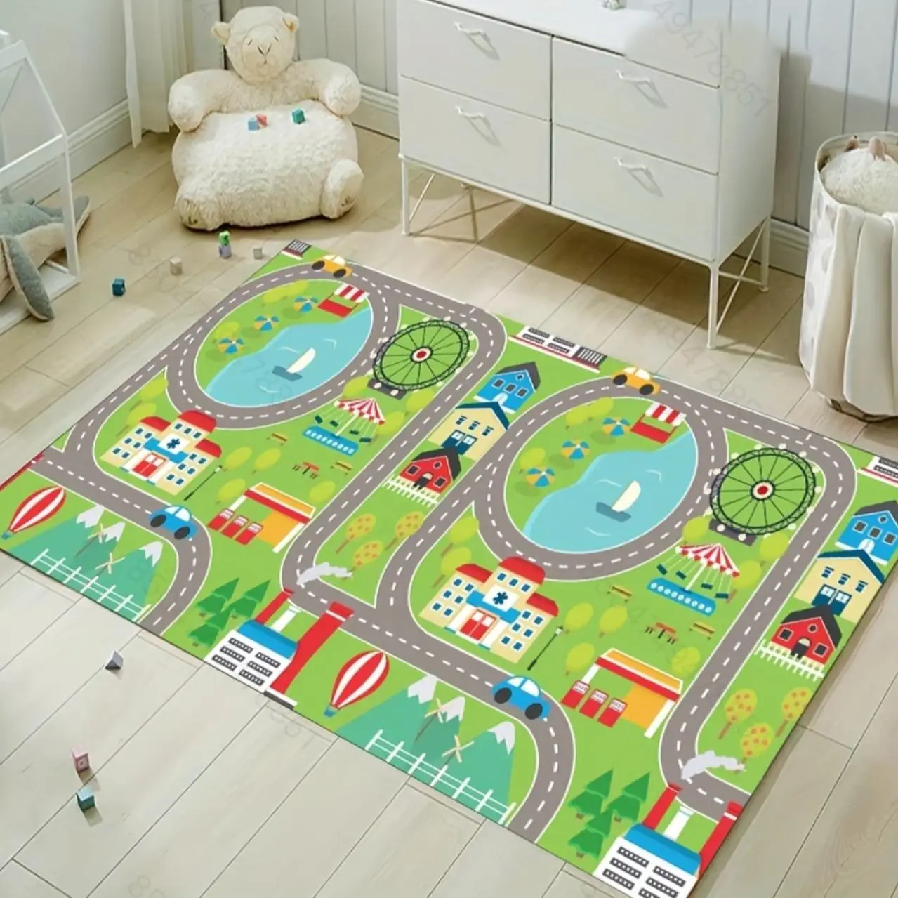 Cartoon City Traffic Pattern Rug, 1 Count Cool Bedroom Non-slip Floor Mat, Decorative Mat for Home Living Room Bedroom, Decorative Area Rug, Home Deco