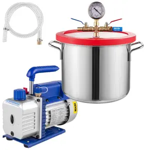 VEVOR 5 Gallon Vacuum Chamber and 3.5 CFM Pump Kit, Tempered Glass Lid Vacuum Degassing Chamber Kit, Single Stage Vacuum Pump with 250 ml Oil Bottle, for Stabilizing Wood, Degassing Silicones, EpoxiesVEVOR Super Brand Day