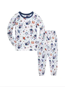 Boys Astronaut Design Sleepwear Set, Space Theme Outer Space Cartoon Pyjamas, Soft Breathable Kids Homeewear, Long Sleeve Loose Fit, All Seasons