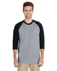 Gildan G570 Adult Heavy Cotton 3/4 Raglan Sleeve T-Shirt Classic Collar Premium Quality Men's Stretchy Henley Long Sleeve Shirt Trendy Comfortable Everyday Wear