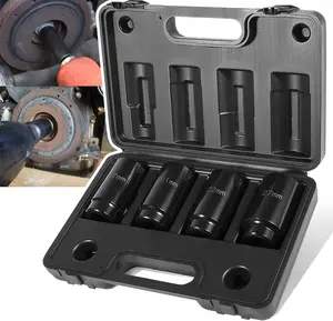 4 Pack Crank Bolt Socket Set, 17MM, 21MM, 22MM, 27MM, Harmonic Balancer Socket Set, 1/2-Inch Metric Deep Impack Socket Set, 3 Times Momentum Power of Standard Impact Sockets