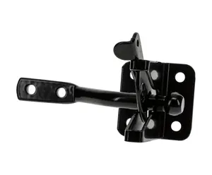 Automatic Gate Latch Model N184-861, Black Steel, 4 in Strike, Outdoor Metal Hardware System for Outswing Doors, Farm Fence Animal Pens