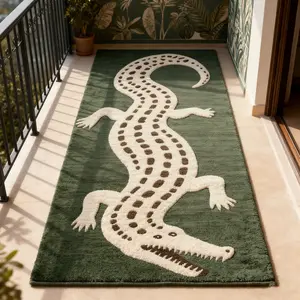 Moss Crocodile Shape Rug, Vintage Wild Luxury Short Velvet Mat, Bedroom Living Room Soft Decor, Durable Easy Clean