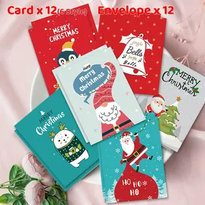 24 Christmas card set holiday Christmas and New Year 2026 Santa Claus and winter party theme office supplies paper stationery 6 styles of Christmas cards with envelopes suitable for business and personal use. Happy Christmas!